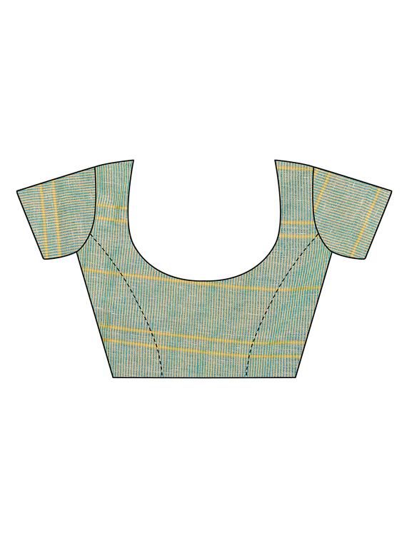 checkered linen handloom saree with blouse - 15798613 - Zoom Image - 3