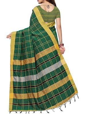checkered linen handloom saree with blouse - 15798614 - Standard Image - 2