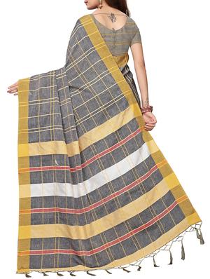 checkered linen handloom saree with blouse - 15798618 - Standard Image - 2