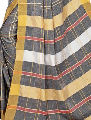 checkered linen handloom saree with blouse - 15798618 - Standard Image - 4