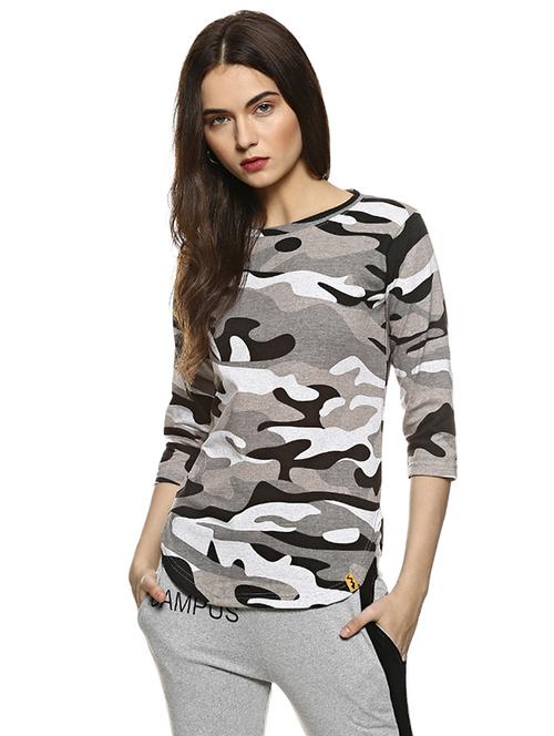 curved hem camouflage print top - 15798773 - Standard Image - 1