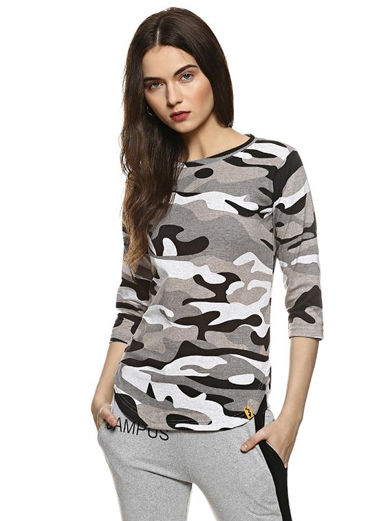 curved hem camouflage print top - 15798773 - Zoom Image - 1
