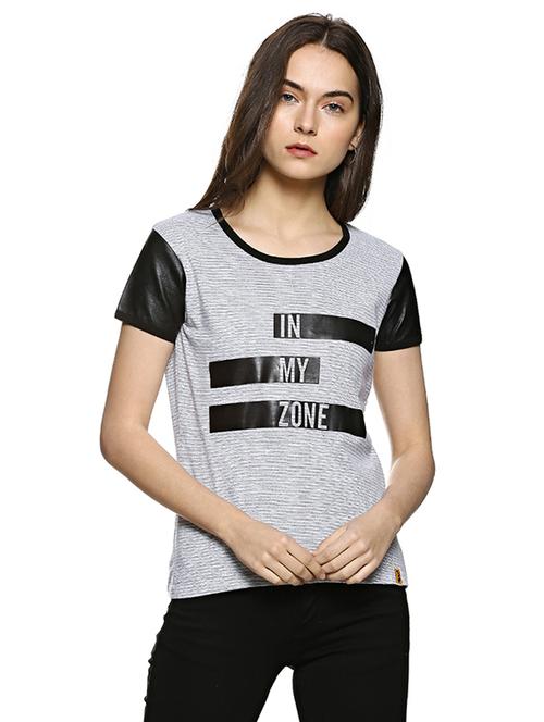 leatherette panel quirky print tee - 15798775 - Standard Image - 1