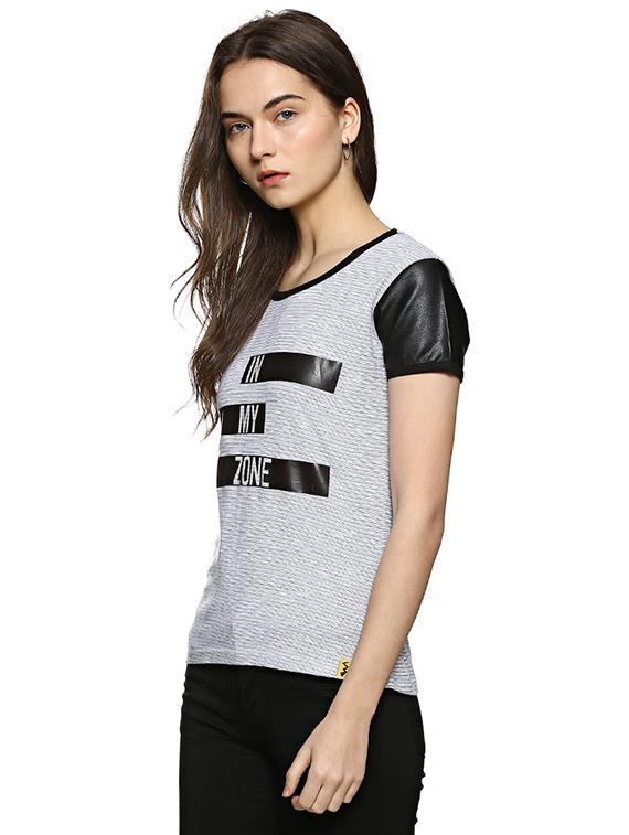 leatherette panel quirky print tee - 15798775 - Zoom Image - 2