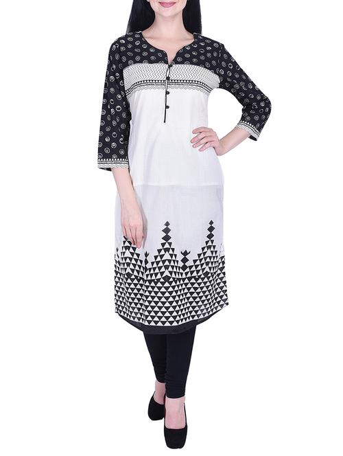 monochrome geometrical printed straight kurta - 15799225 - Standard Image - 1