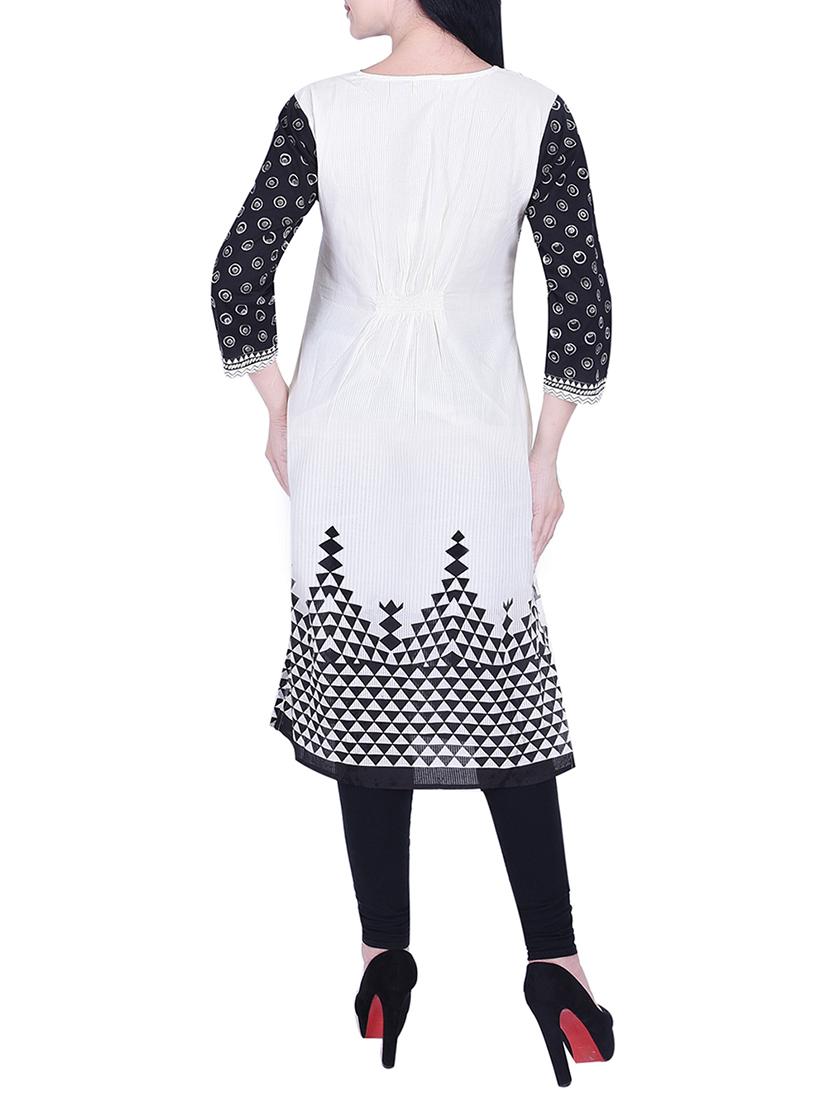 monochrome geometrical printed straight kurta - 15799225 - Zoom Image - 3