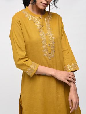 gota work kurta with slit pant set - 15799429 - Standard Image - 4