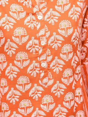 block printed bell sleeves straight kurta - 15799438 - Standard Image - 5