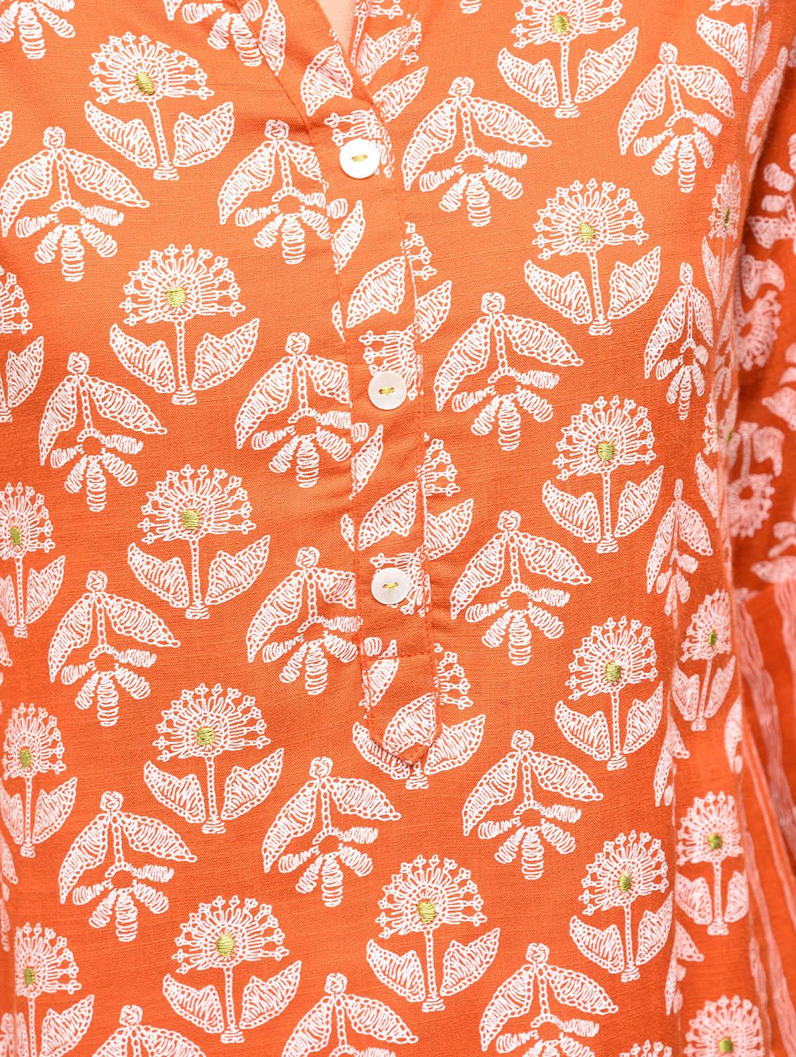 block printed bell sleeves straight kurta - 15799438 - Zoom Image - 5