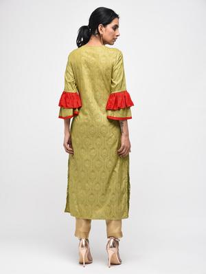 bell sleeves embroidered straight kurta - 15799444 - Standard Image - 3