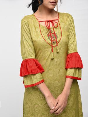 bell sleeves embroidered straight kurta - 15799444 - Standard Image - 4