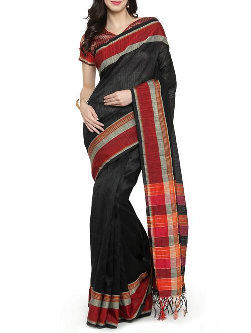 contrast border woven saree with blouse - 15799479 - Very Small Image - 1