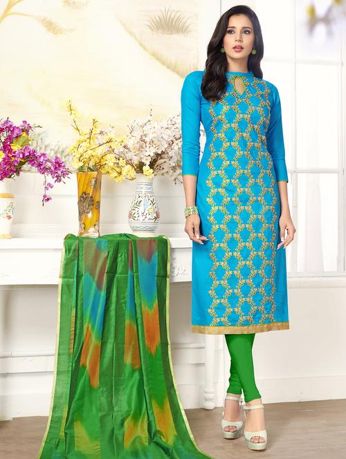 embroidered unstitched churidaar suit - 15799613 - Standard Image - 1