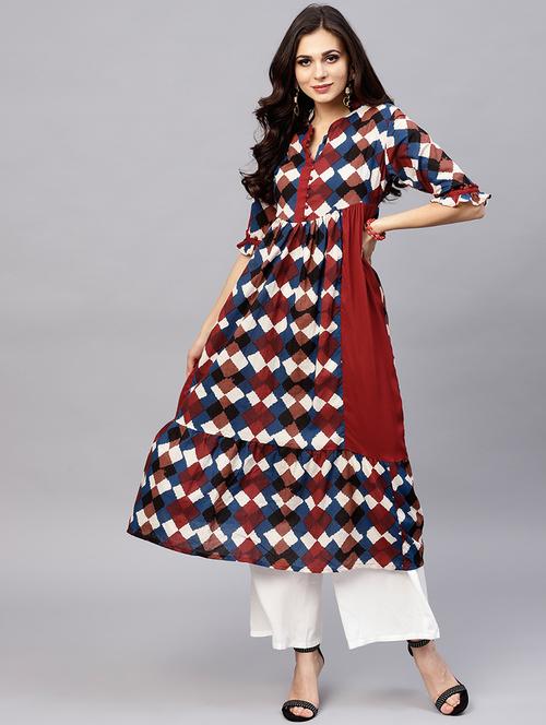 flared geometrical kurta - 15799751 - Standard Image - 1