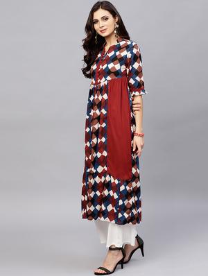 flared geometrical kurta - 15799751 - Standard Image - 2