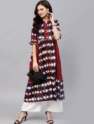 flared geometrical kurta - 15799751 - Standard Image - 4