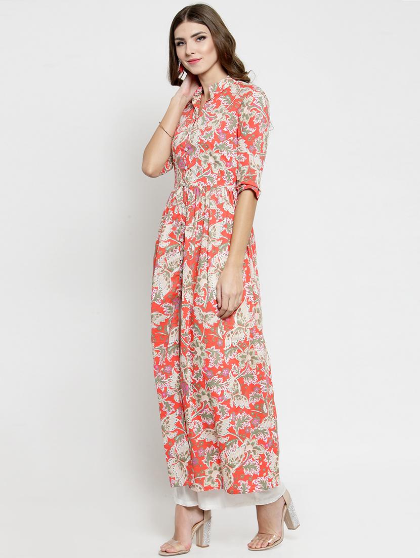 printed front slit kurta with palazzo set - 15799829 - Zoom Image - 2