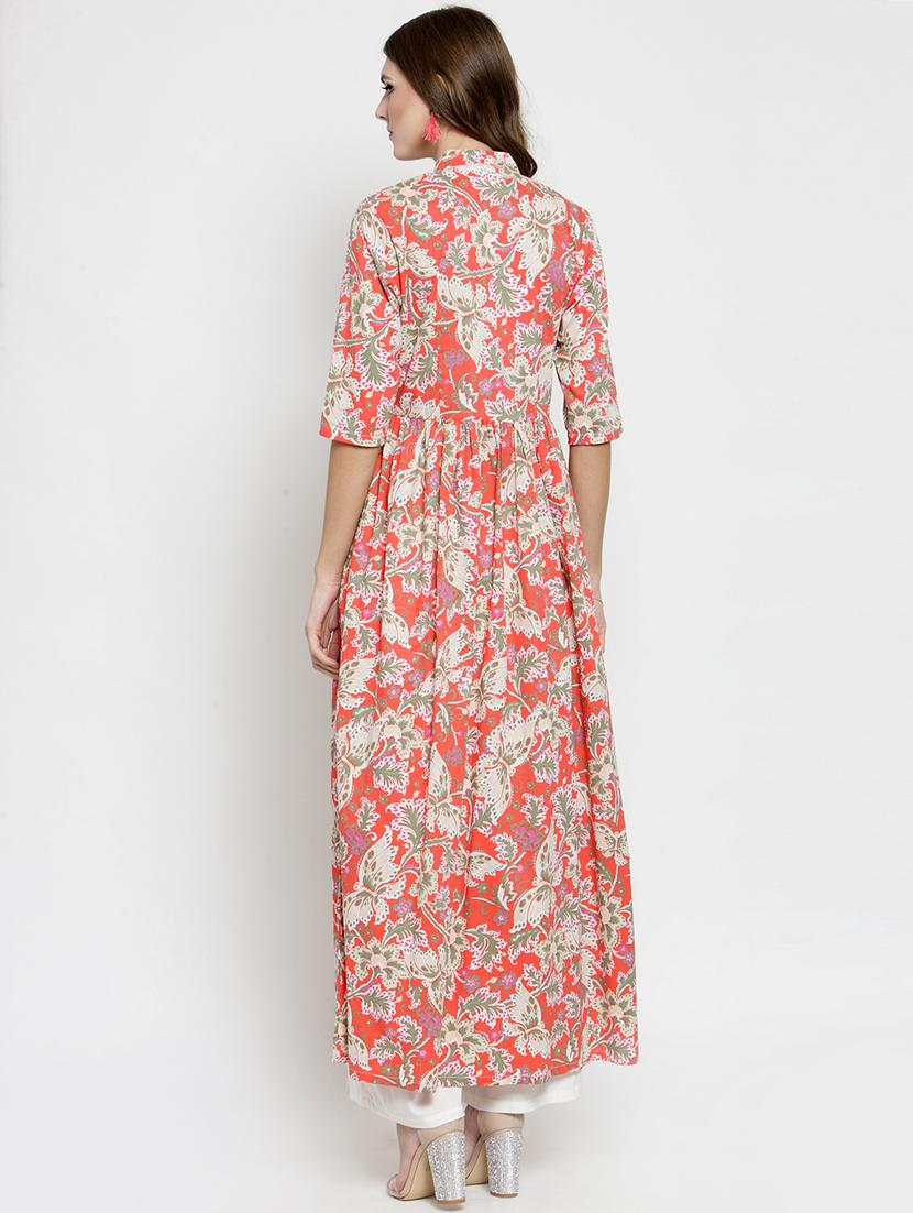 printed front slit kurta with palazzo set - 15799829 - Zoom Image - 3