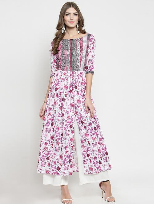 floral flared front slit kurta with palazzo set - 15799841 - Standard Image - 1