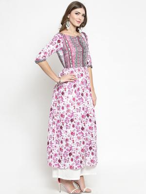 floral flared front slit kurta with palazzo set - 15799841 - Standard Image - 2