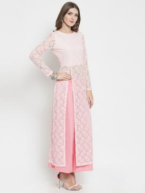 side slit net kurta with palazzo set - 15799863 - Standard Image - 2
