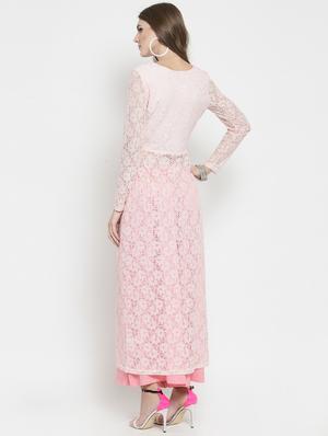 side slit net kurta with palazzo set - 15799863 - Standard Image - 3