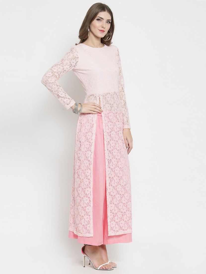 side slit net kurta with palazzo set - 15799863 - Zoom Image - 2