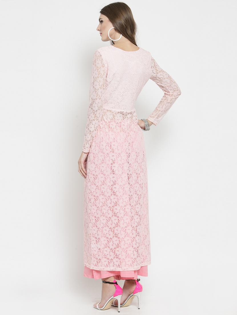 side slit net kurta with palazzo set - 15799863 - Zoom Image - 3