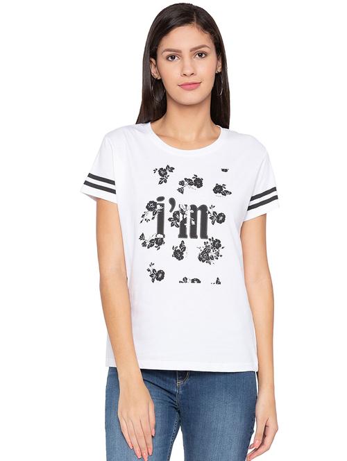 striped sleeved graphic print tee - 15799939 - Standard Image - 1