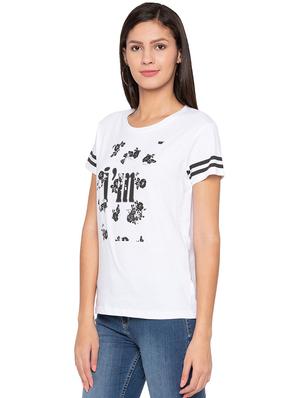 striped sleeved graphic print tee - 15799939 - Standard Image - 2