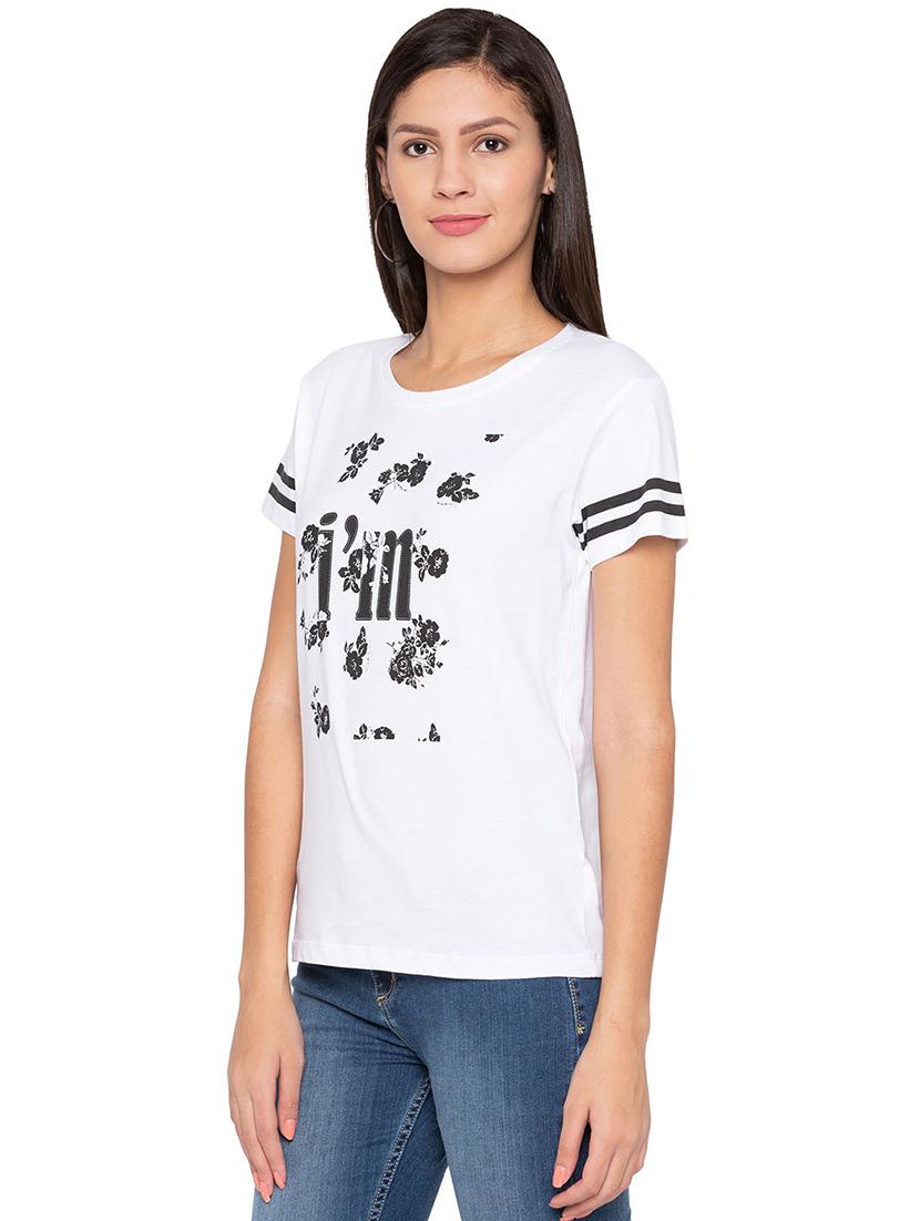 striped sleeved graphic print tee - 15799939 - Zoom Image - 2