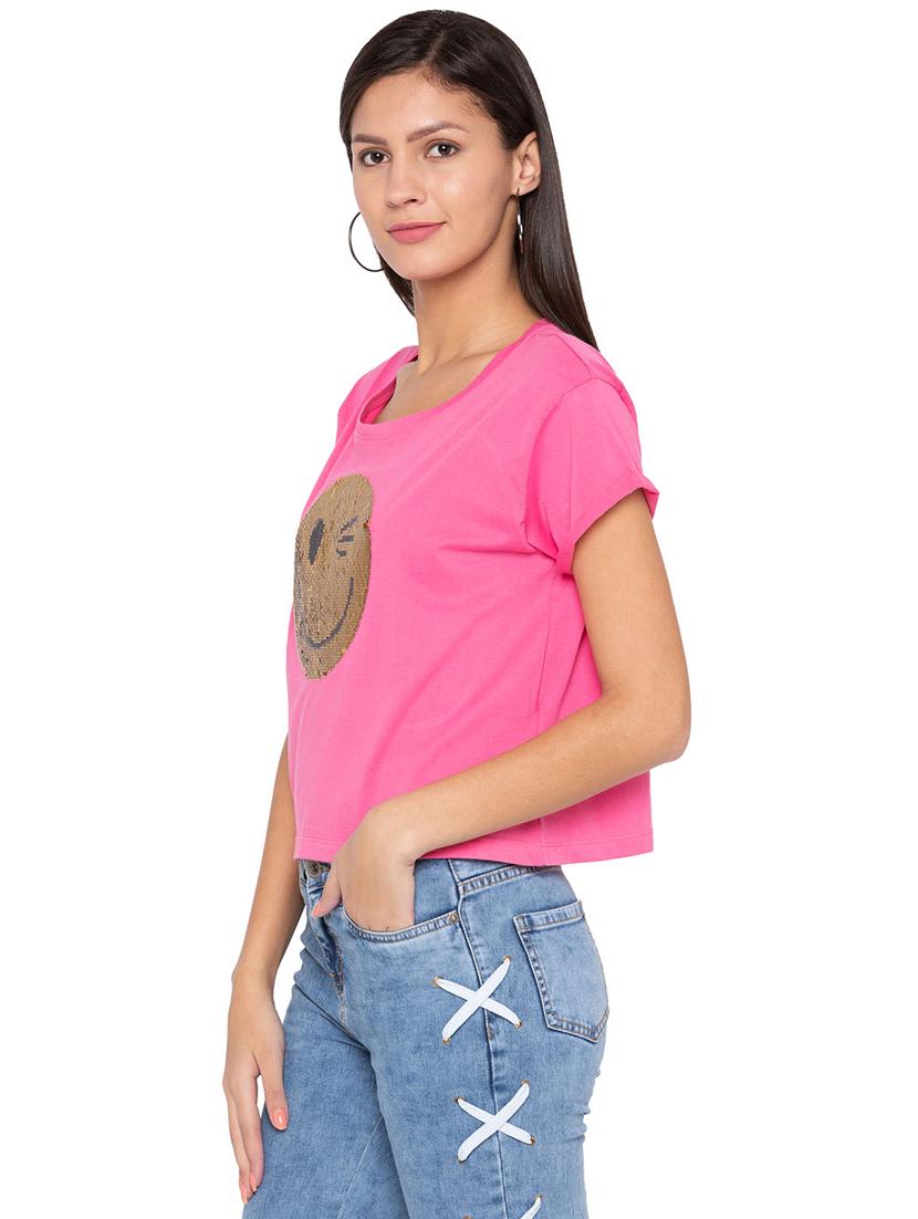 turn up sleeved sequined boxy tee - 15799961 - Zoom Image - 2
