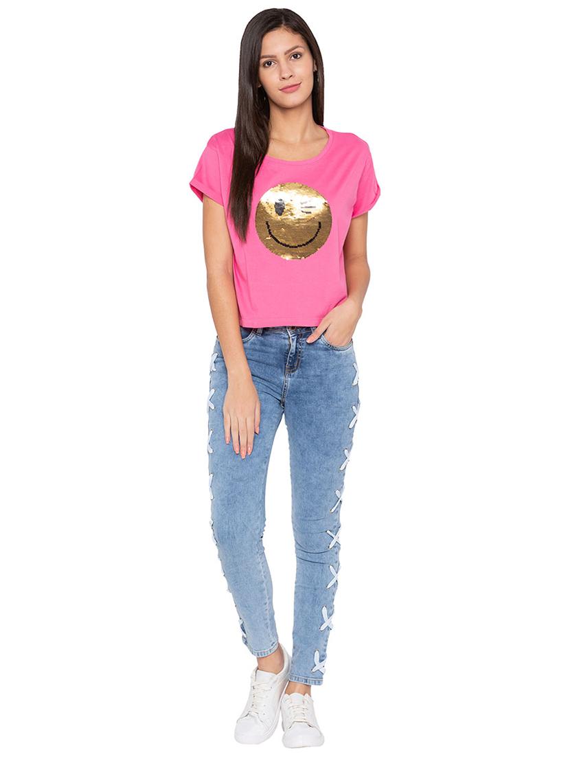 turn up sleeved sequined boxy tee - 15799961 - Zoom Image - 4