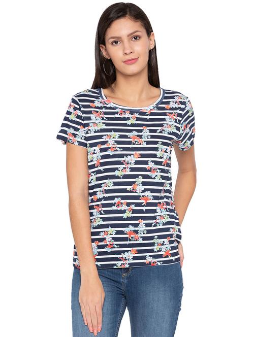 floral striped short sleeved top - 15799991 - Standard Image - 1