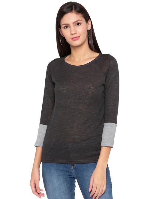 contrast paneled heather top - 15800001 - Standard Image - 1