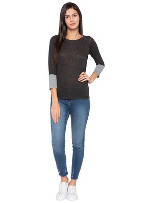 contrast paneled heather top - 15800001 - Standard Image - 4