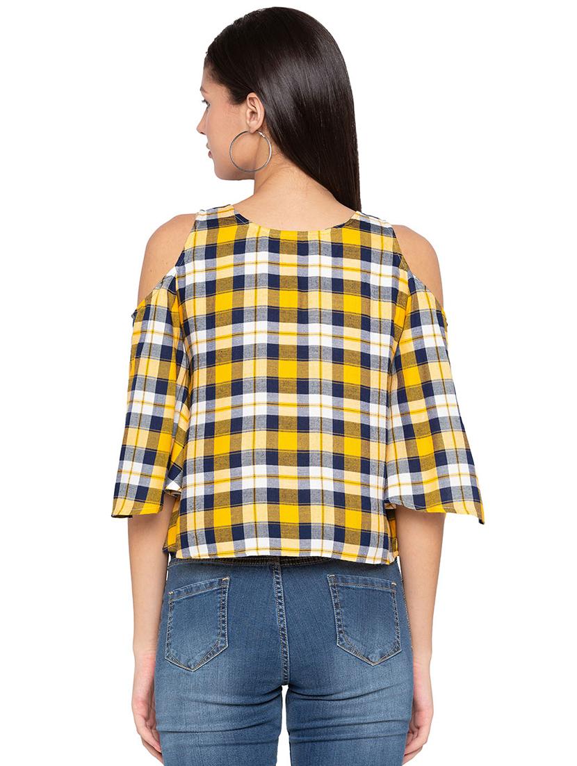 cold shoulder checkered boxy top - 15800010 - Zoom Image - 3