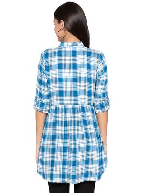 roll up sleeved checkered high low tunic - 15800018 - Standard Image - 3