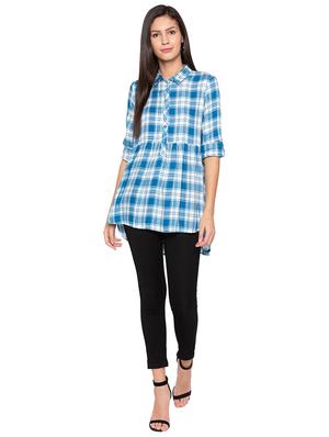 roll up sleeved checkered high low tunic - 15800018 - Standard Image - 4