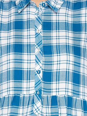roll up sleeved checkered high low tunic - 15800018 - Standard Image - 5