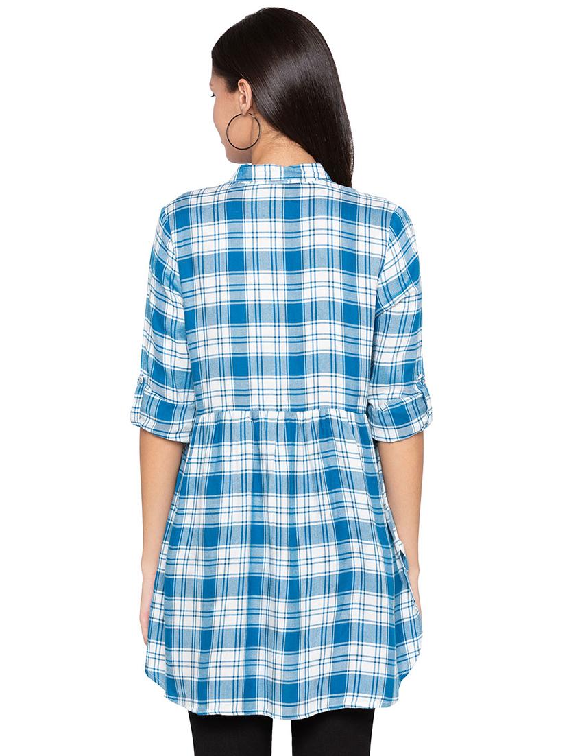 roll up sleeved checkered high low tunic - 15800018 - Zoom Image - 3