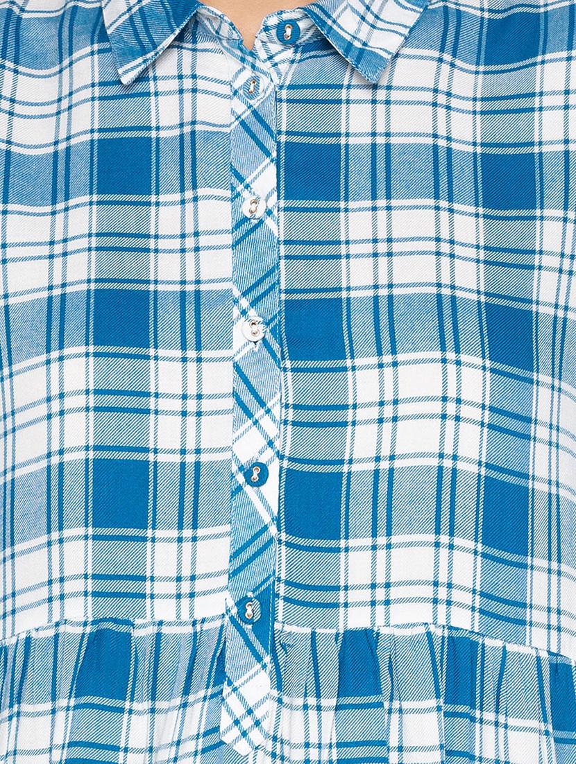 roll up sleeved checkered high low tunic - 15800018 - Zoom Image - 5