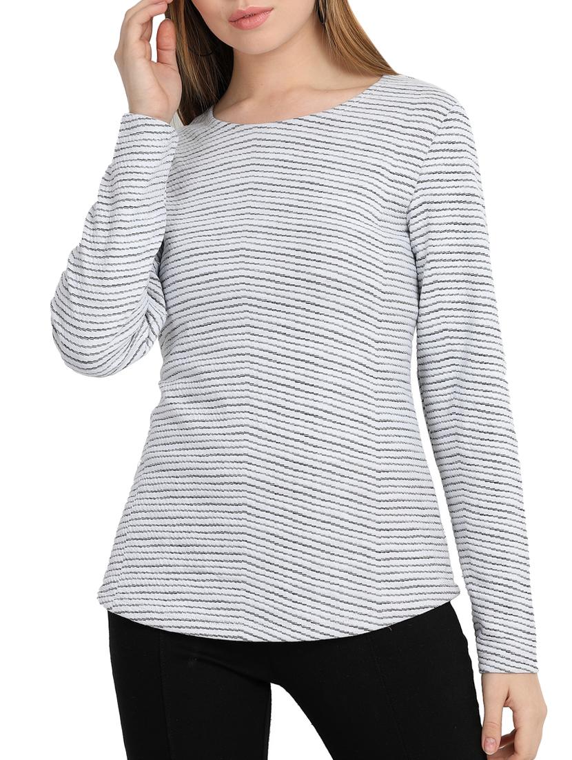 striped curved hem top - 15800031 - Zoom Image - 1