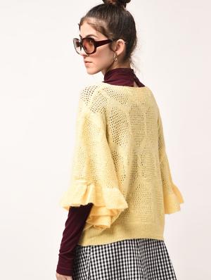 bat wing sleeved pointelle knit pullover - 15800283 - Standard Image - 2
