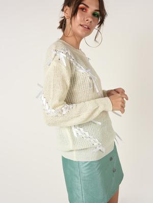 dropped shoulder lace up detail pullover - 15800285 - Standard Image - 2