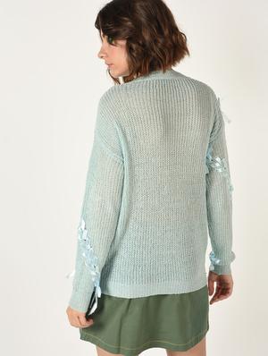 dropped shoulder lace up detail pullover - 15800286 - Standard Image - 4