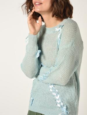 dropped shoulder lace up detail pullover - 15800286 - Standard Image - 5