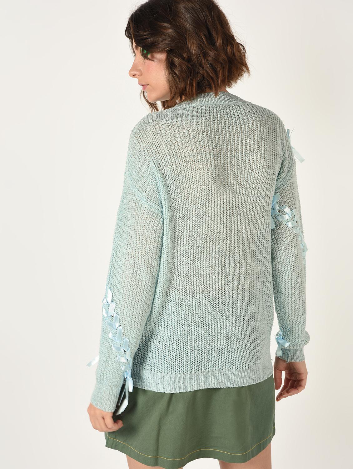 dropped shoulder lace up detail pullover - 15800286 - Zoom Image - 4