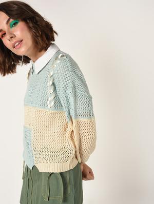 lace up detail pointelle knit pullover - 15800288 - Standard Image - 3