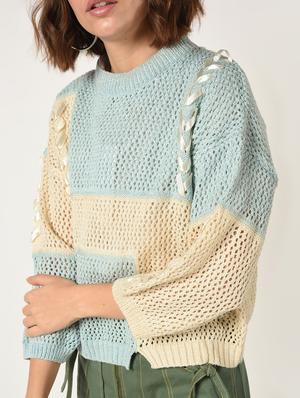lace up detail pointelle knit pullover - 15800288 - Standard Image - 5